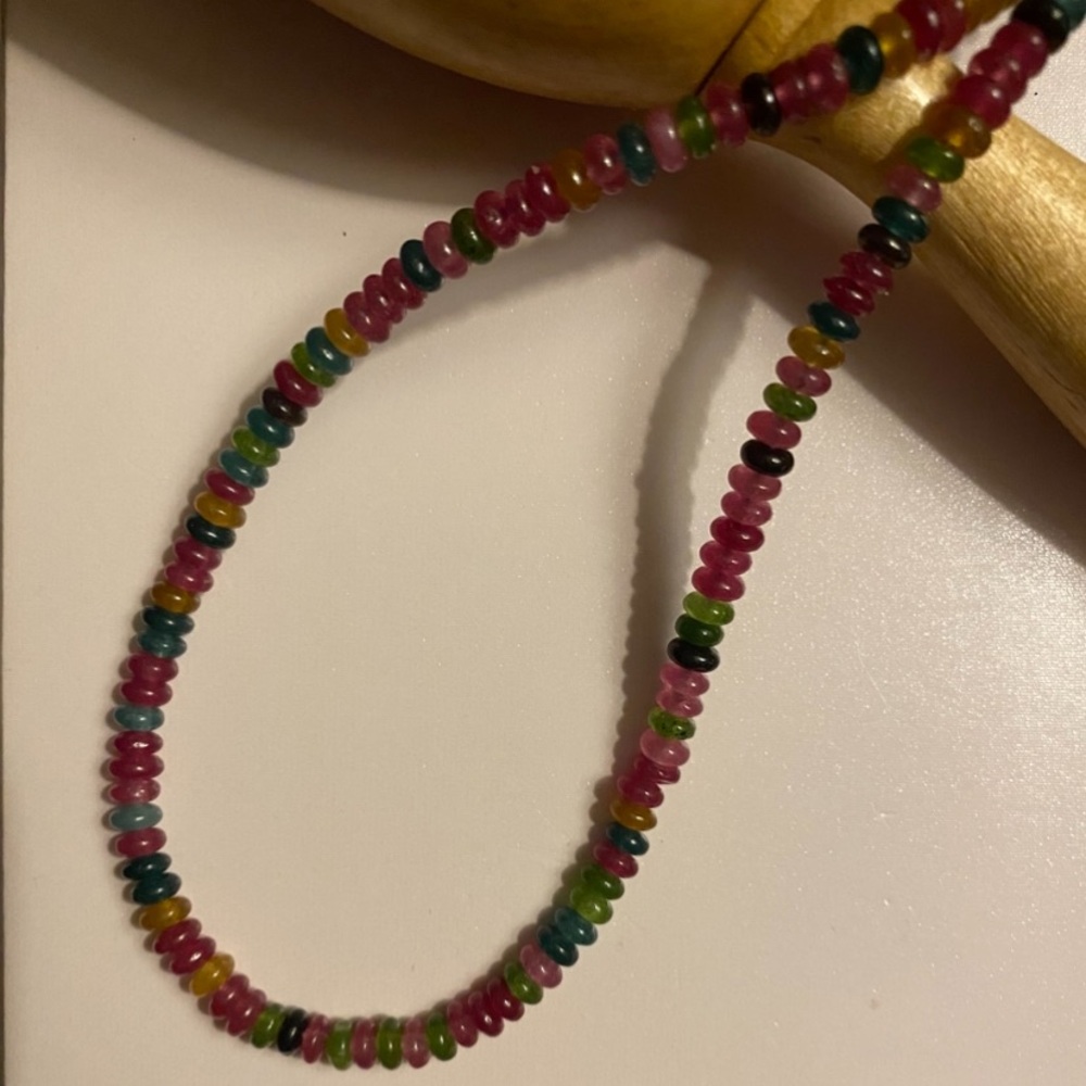 Natural Multicolor Tourmaline 2X4mm Bead Gemstone 925 Sterling Silver